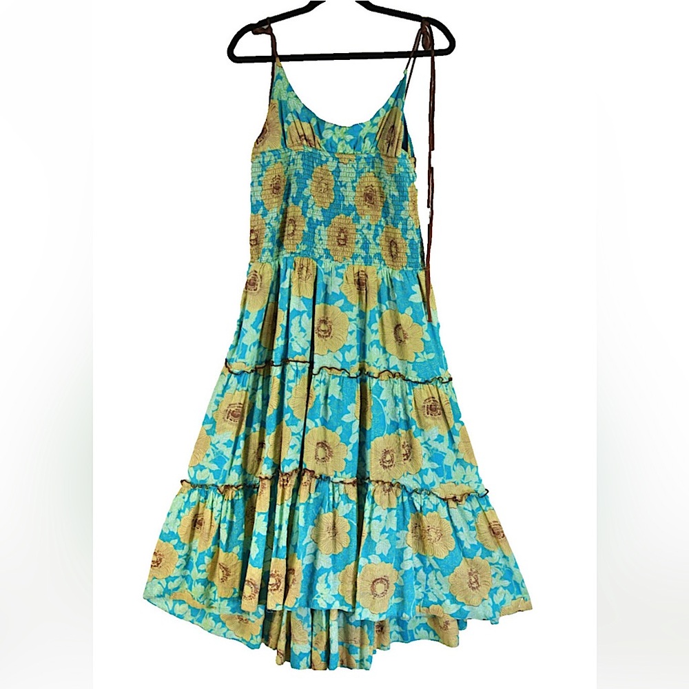 NWT Free People Adriel Tie Strap Tiered Midi Dress L - Picture 5 of 10